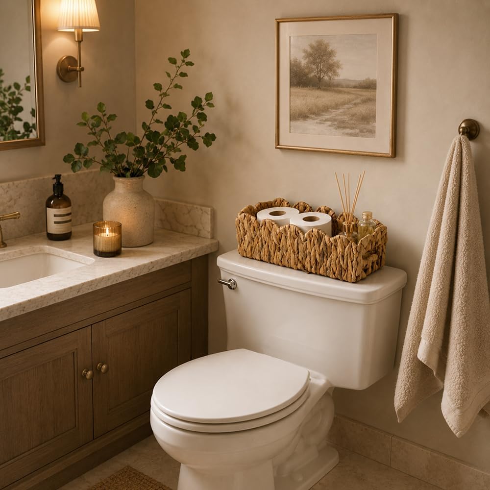 Toilet Paper Basket for Back of Toilet,Handwoven Water Hyacinth