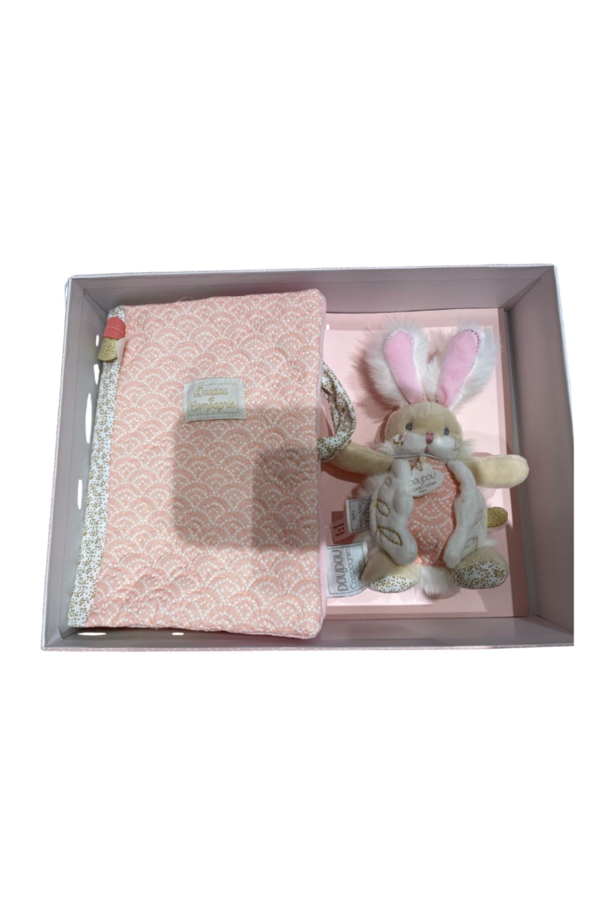 Doudou et Compagnie - Protège Carnet De Santé Bébé + Doudou Lapin - 32,5cm X 23,5cm - Rose - Coffret Cadeau De Naissance - Lapin De Sucre -DC3498