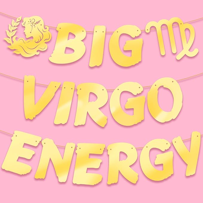 Glitter Big Virgo Energy Banner, Gold Glitter August/September Birthday Party Banner, 12 Constellation Zodiac Virgo Birthday Party Decorations, Astrology Bday Supplies