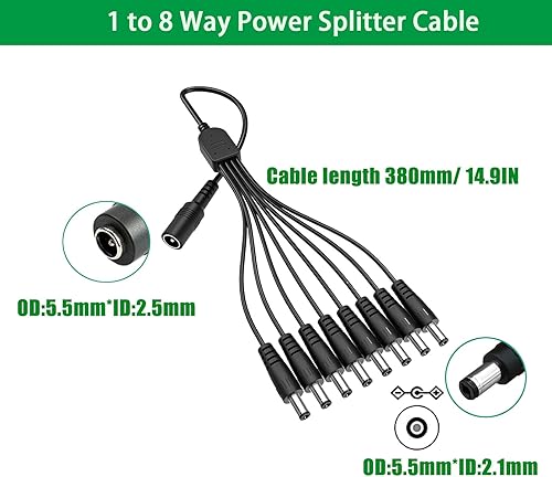 Miniatura 4 de Gonine Adaptador de fuente de alimentación CCTV de cámara de seguridad de 12V 5A con divisor de alimentación de 8 vías, CA 100-240V a CC 12 voltios