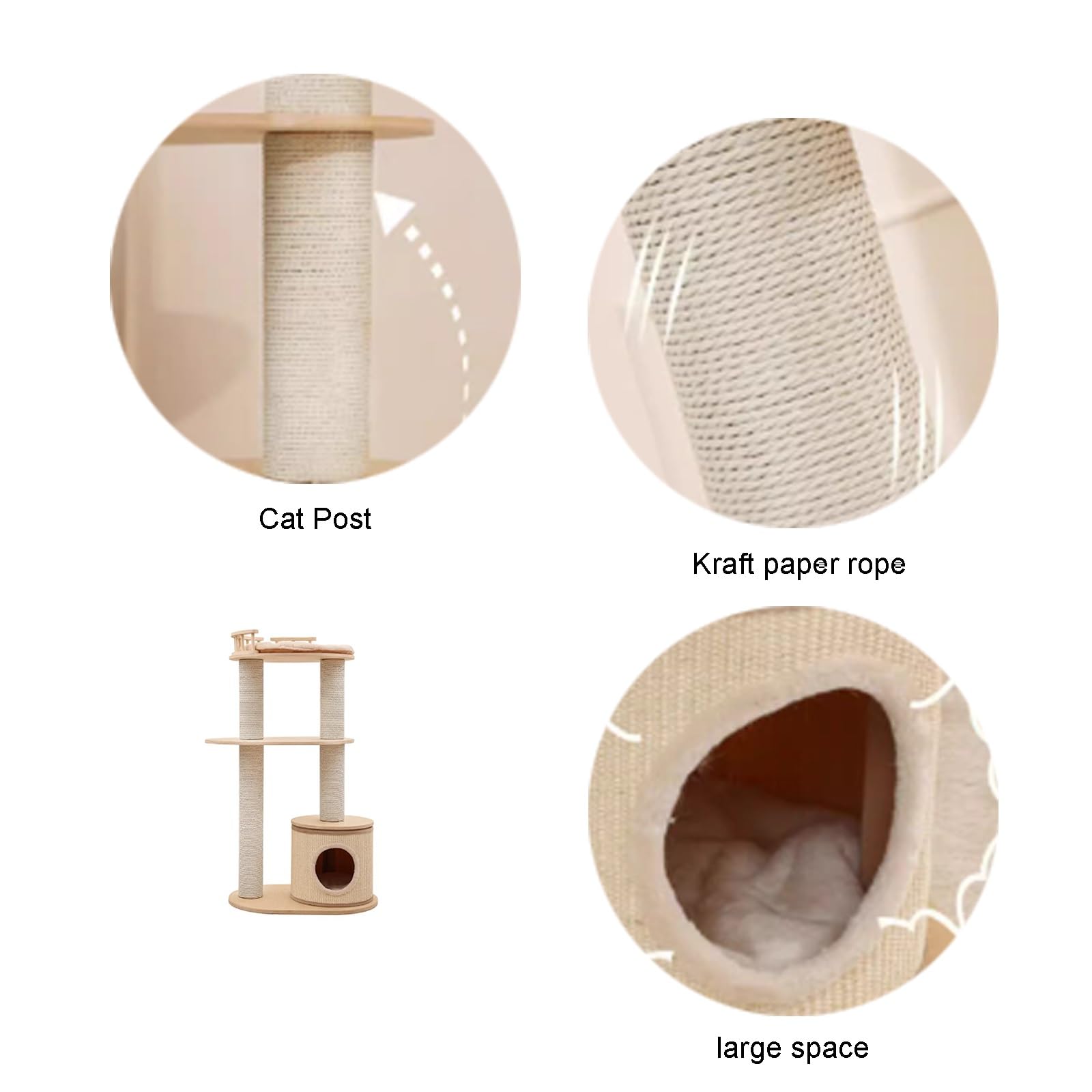 Centro de actividades para gatos, casa de juegos para mascotas con base estable, varios niveles de madera para apartamentos pequeños