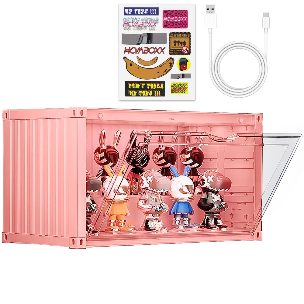 Zertylre Display Case for Pop Figures with Voice-Activated Lighting System for Collectible Funko Pop Action Figures, 13.8 in x 7.5 in x 6.7 in Dustproof Showcase(Pink)