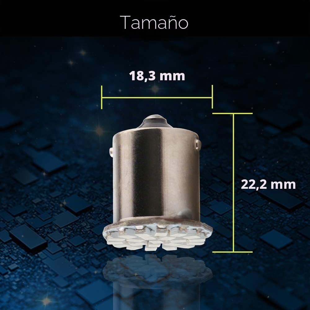 Qasim Bombillas LED 1156 BA15S 24V P21W 22SMD Azul Coche Camión | Luz Intermitente Y Posición LED De Alta Brillantez Para Vehículos, Bajo Consumo Y Fácil Instalación Universal