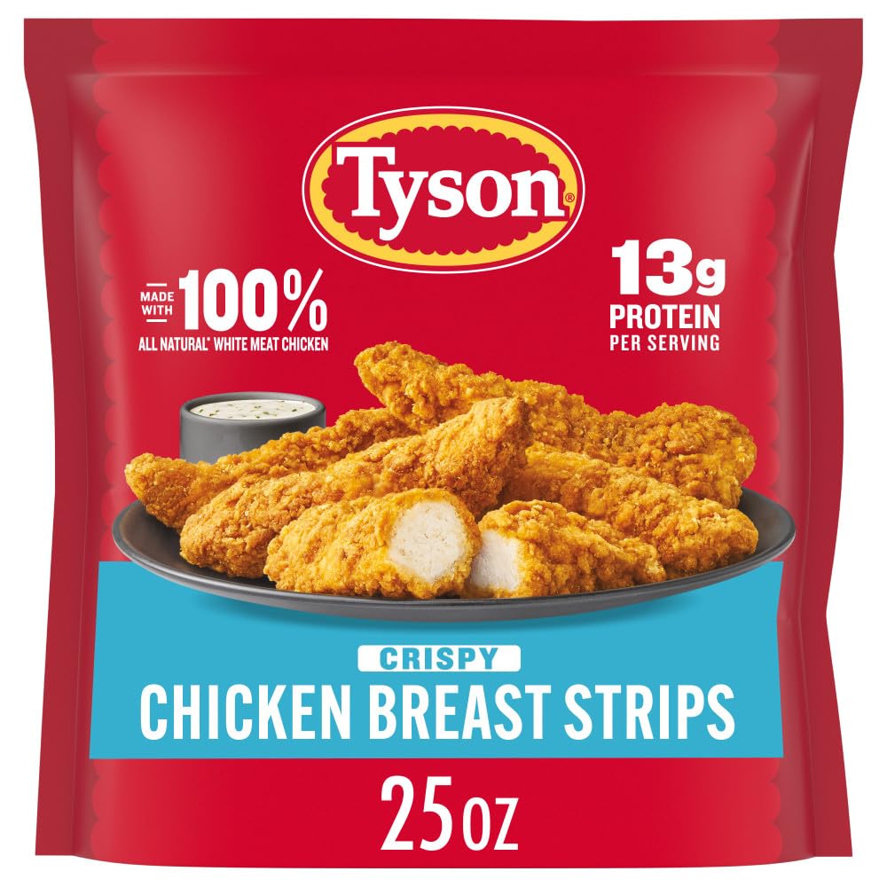 Tyson Fully Cooked Crispy Chicken Strips, 25 oz (Frozen) | 13g protein per serving; all natural, minimally processed; raised without added hormones; no artificial ingredients