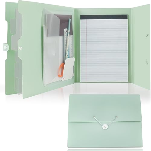 Organizador de archivos de acordeón, carpeta de archivos expansible verde de 6 bolsillos con cuaderno y bolsa de almacenamiento, organizador de