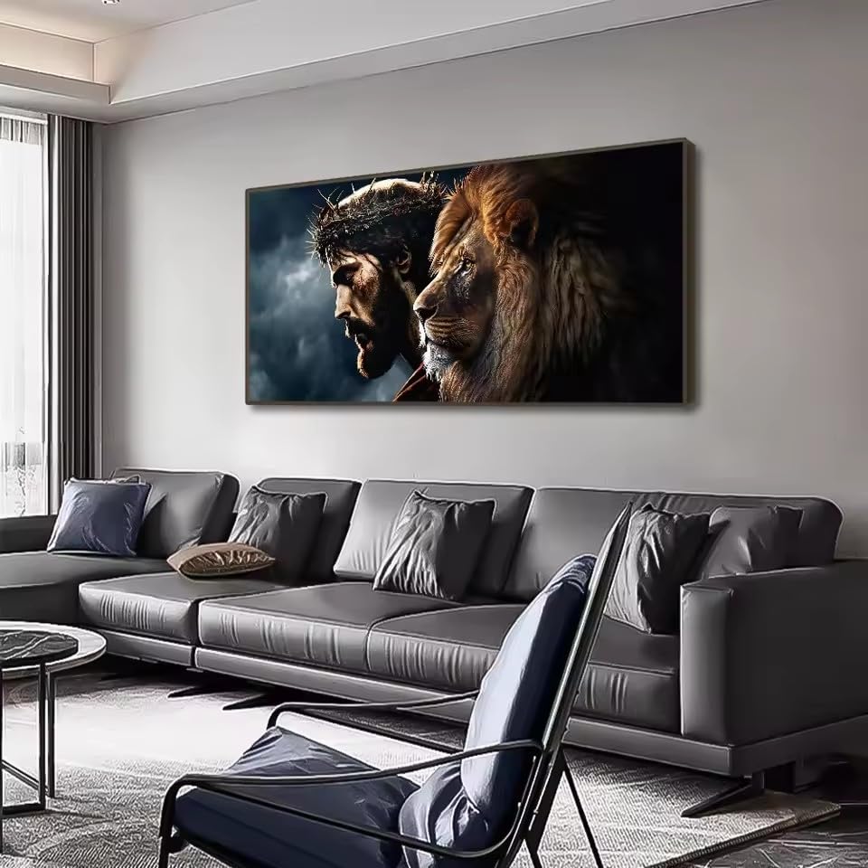 Impression sur toile Jésus et lion KEMEIQI grand format 70x140 cm abstrait image d'animal moderne