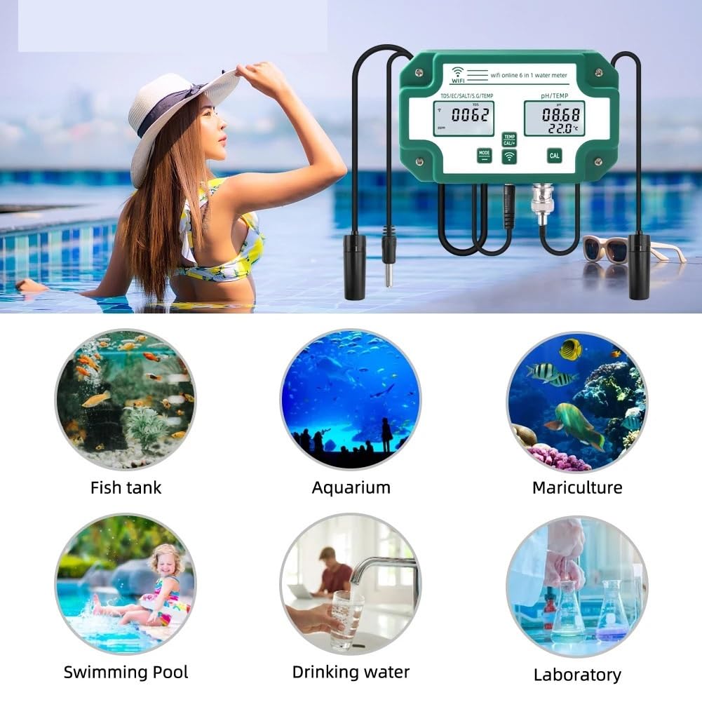 YY-W9909 Smart Water Quality Tester PH/TDS/EC/Salinity/S.G./Temp Meter Intelligent Control(PH-3988 EU Plug)