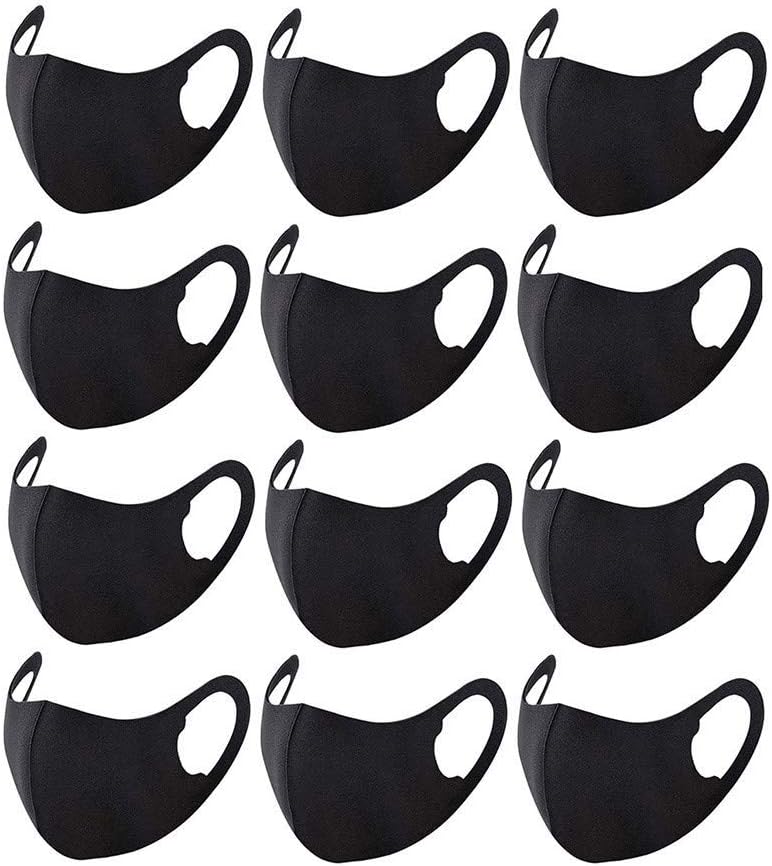 12 Pack Anti Dust Mask Face Mouth Mask, Fashion Reusable Washable Outdoor Unisex Mask, Anti-Pollution Facemask for Running, Cycling, Skiing Motorbikes, Outdoor Activities(Black)