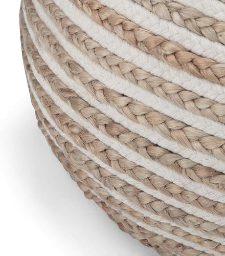 Miniatura 46 de SIMPLIHOME Nisi - Puf redondo de punto para exterior/interior en poliéster PET reciclado gris claro para sala de estar, dormitorio y habitación de