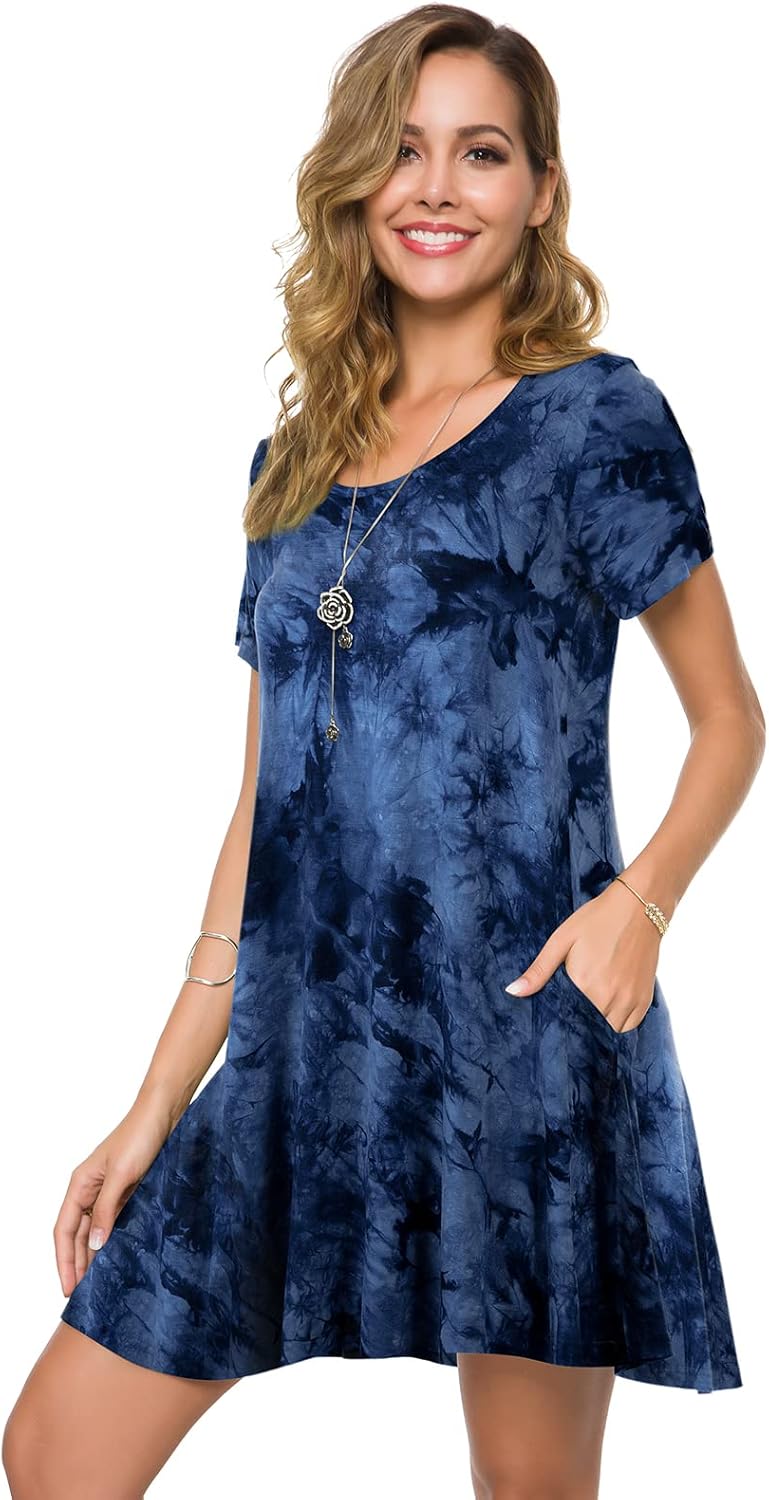 ZENNILO Plus Size Casual T Shirt Dresses for Women Flowy Swing Tunic Dress Pockets - Image 2