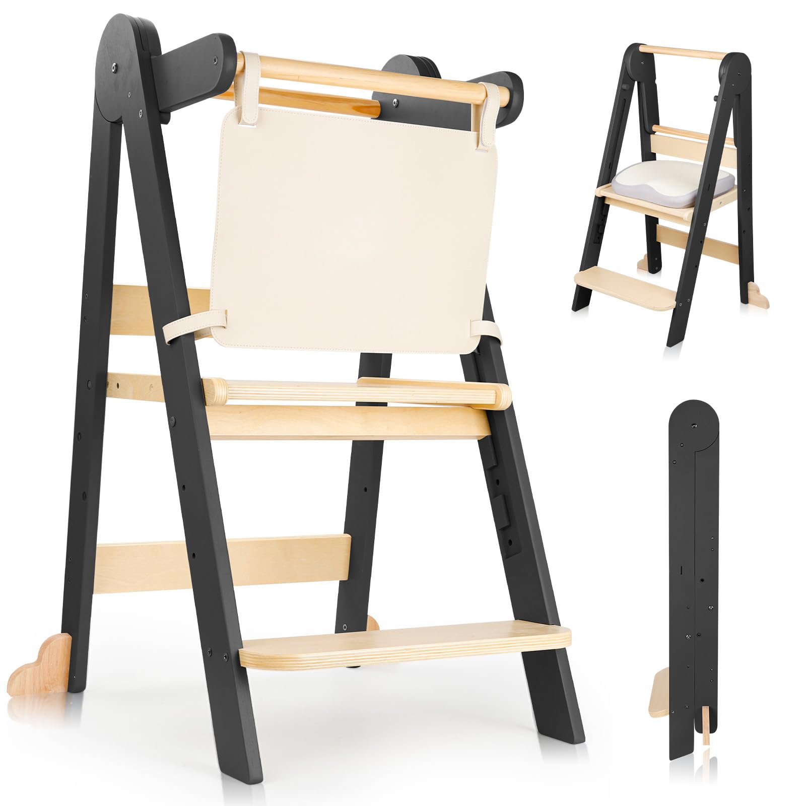 Torre di apprendimento per bambini, sgabello pieghevole in legno regolabile