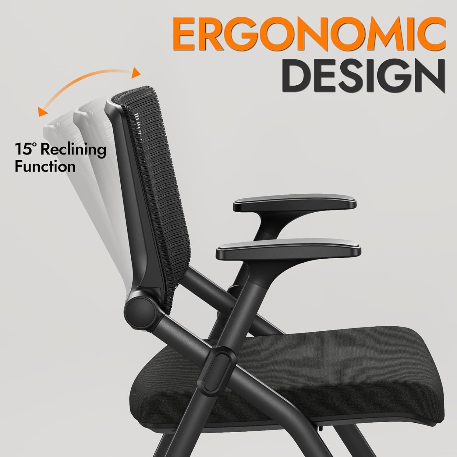 Lot de 2 chaises de bureau pliantes avec roulettes en polyuréthane, dossier ergonomique en maille avec suspension, empilables pour salles de conférence, zones visiteurs et réception, noires