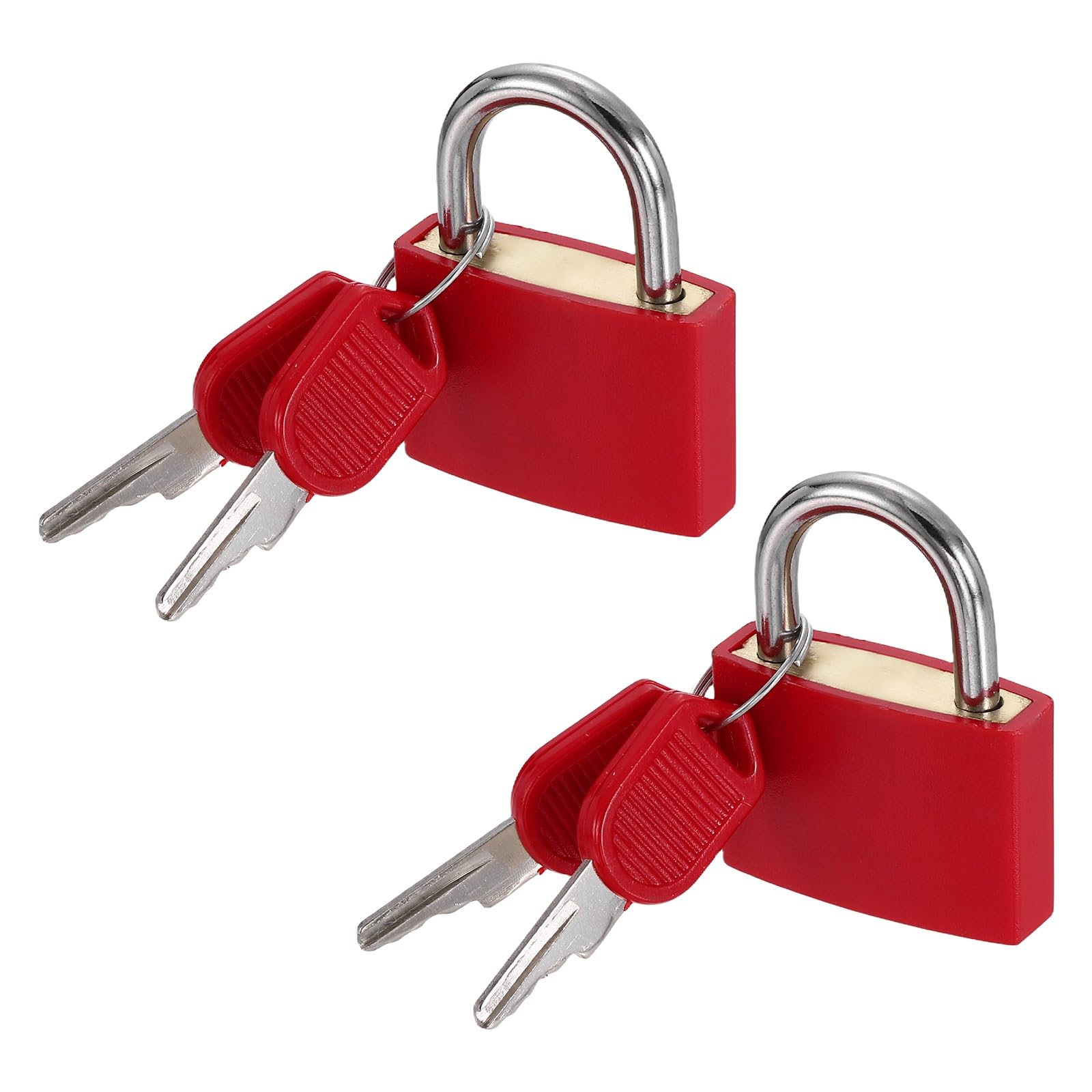 PATIKIL 32mm Small Locks with Keys 42mm Length, 2Pcs Suitcase Locks ABS Covered Solid Brass Anti Rust Waterproof Mini Luggage Padlock for Backpack Gym Locker Cabinet Boxes, Red