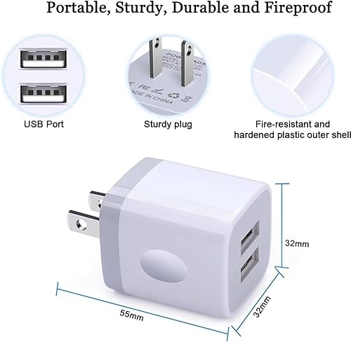 Miniatura 5 de FiveBox - Adaptador de cargador de pared USB, paquete de 5 unidades, 2.1 amperios, enchufe USB de pared de doble puerto, cargador de bloque de