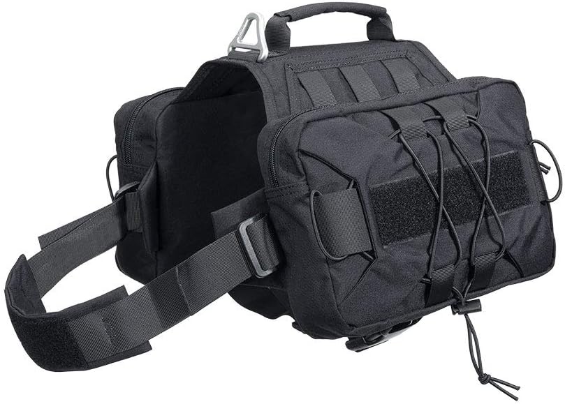 EXCELLENT ELITE SPANKERDog Pack Hound Dog Saddle Bag Backpack for Travel Camping Hiking Medium & Large Dog with 2 Capacious Side Pockets(BLK)