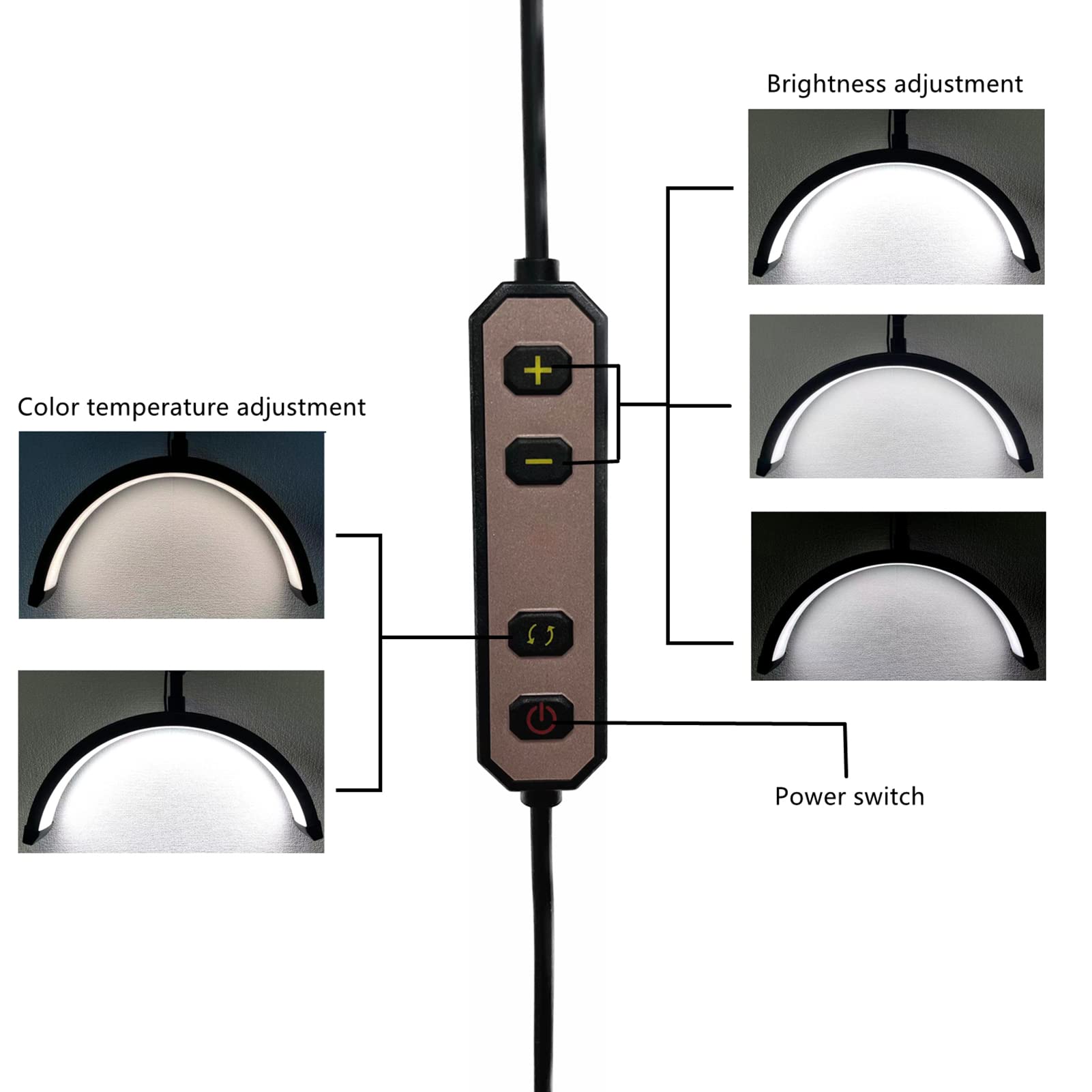 Andoer HD-M3X, luce LED, luce di riempimento mezzaluna, 3000-6000 K, dimmerabile, morsetto C, supporto metallico, per tatuaggi, ciglia, trucco live streaming