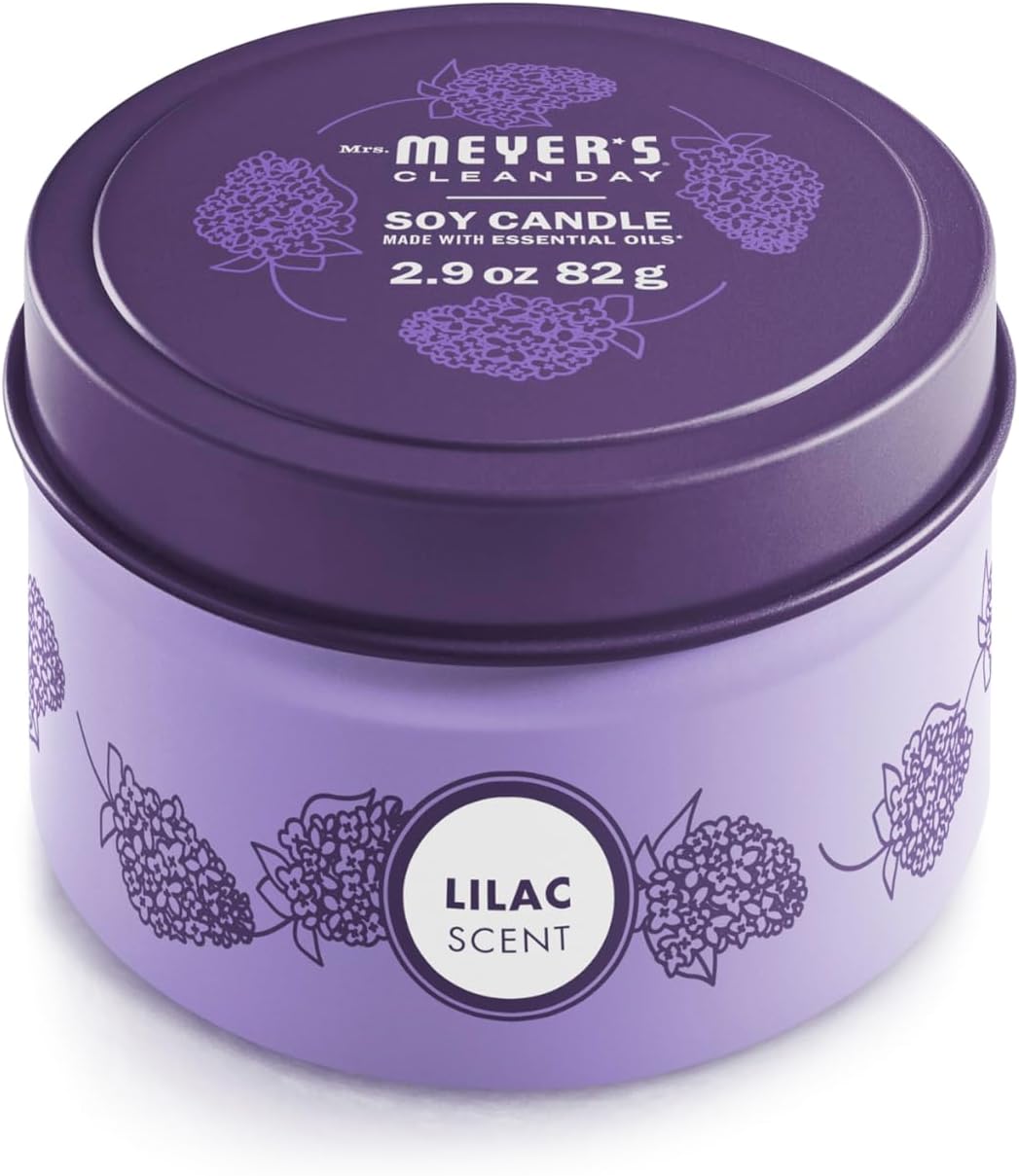 Scented Soy Tin Candle, 12 Hour Burn Time, Made with Soy Wax and Essential Oils, Lilac, 2.9 oz