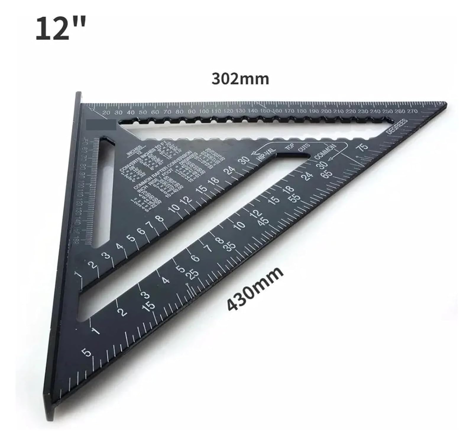 Precyzyjna rządka trójkątna, Rafter Square Carstoler Linijka Aluminiowy metalowy trójkątny kątomierz Czarny 7 i 12 cali(12 Inch Metric)