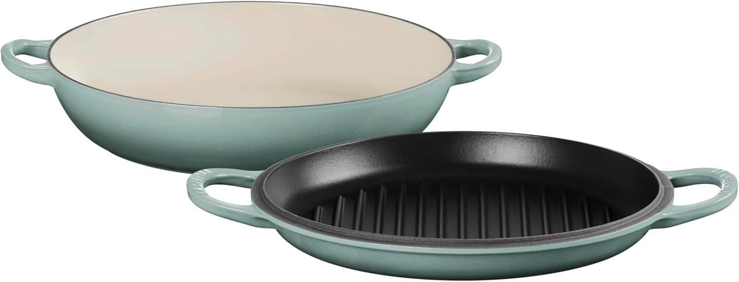 Le Creuset Enameled Cast Iron Multifunction Braiser with Grill Pan Lid, 3.5 qt., Meringue