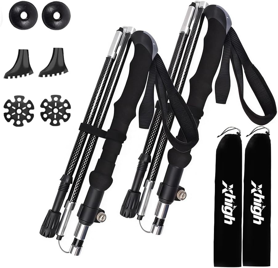 Ultralight 7.6oz 100% Carbon Fiber Trekking Poles, 2-Pack Collapsible Anti-Shock Hiking Poles with Tungsten Carbide Tips & EVA Foam Grip, Compact for Backpacking, Camping, Mountaineering