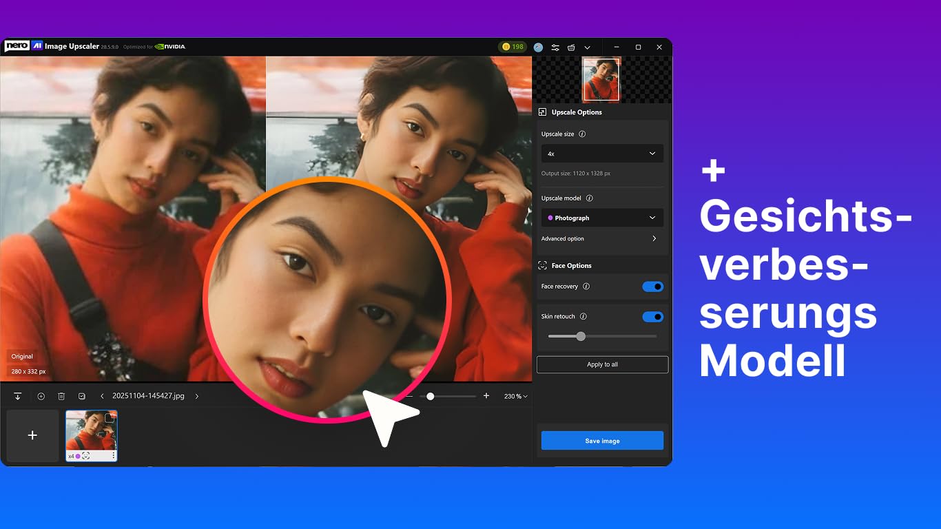 Nero AI Image Upscaler 365 | Fotos schärfen & unscharfe Bilder reparieren | KI Detail-Rekonstruktion & Rauschreduzierung | Bildqualität verbessern | 1 PC | Windows 11 / 10