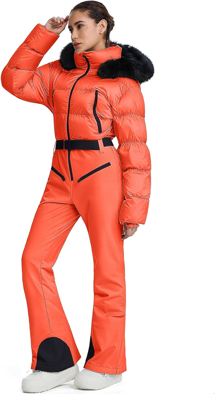 HOTIAN Women One Piece Ski Suits Slim Fit Overalls Jumpsuits Waterproof Winter Outdoor Snowboard Snow Suits
