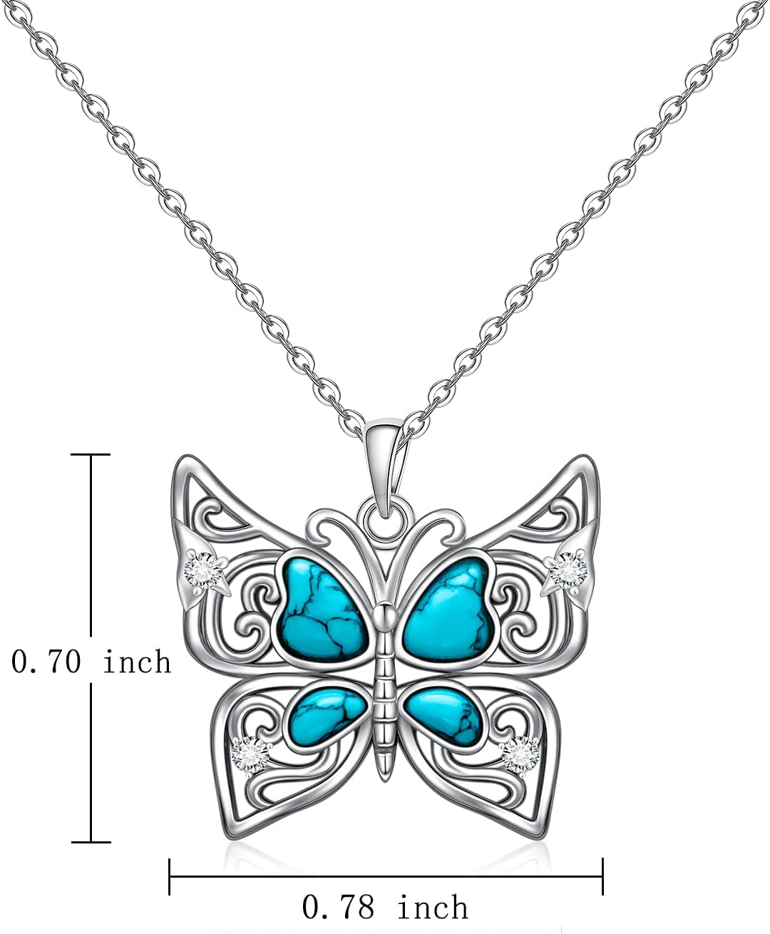 Fenthring Butterfly Necklace for Women Turquoise Necklace Pendant Sterling Silver Butterfly Jewelry Gifts for Birthday Christmas - Image 6