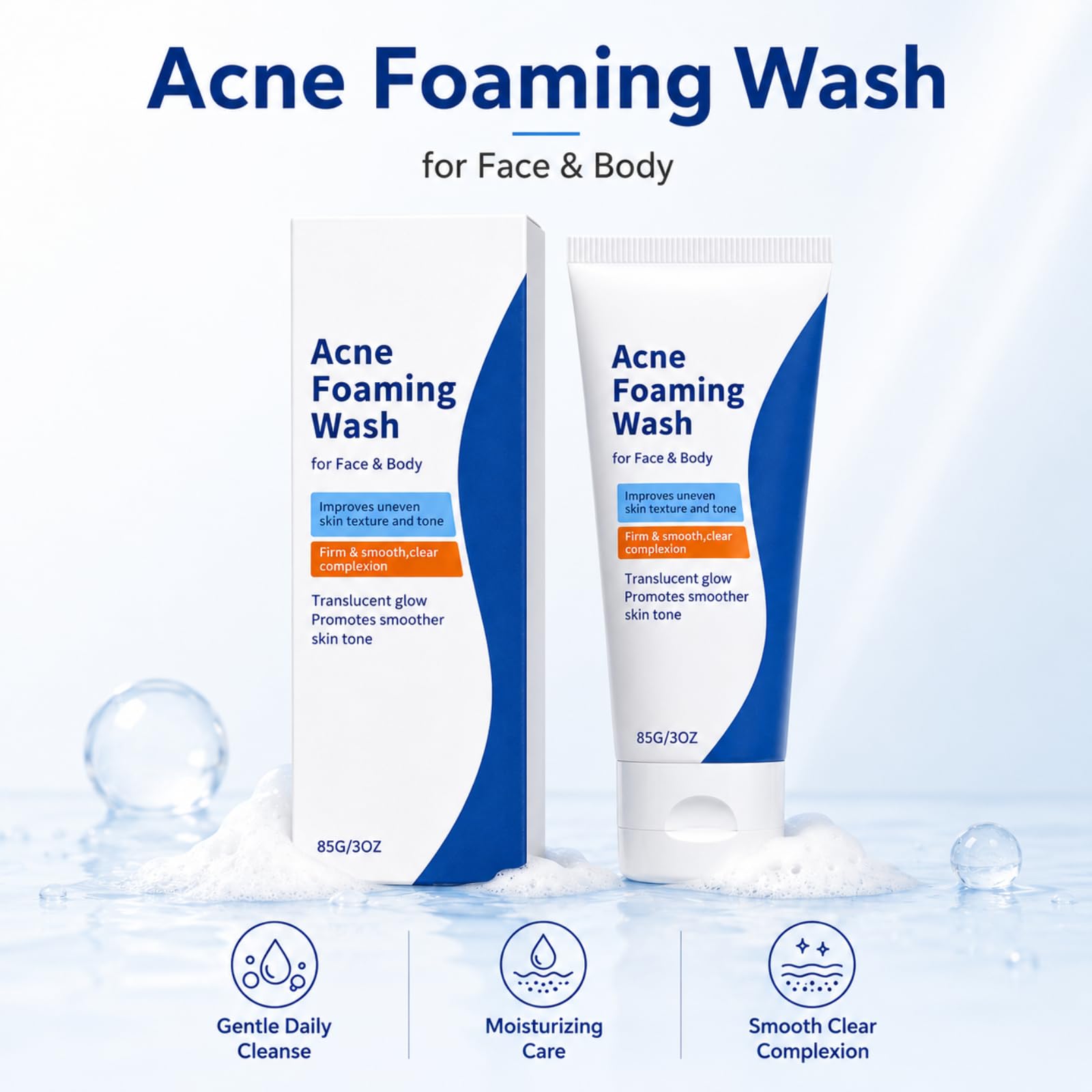 Schiuma detergente anti-acne viso corpo levigante pori 85g | Adatto per viso, petto e schiena, sboccia pori, schiuma morbida liscia e unifica la carnagione