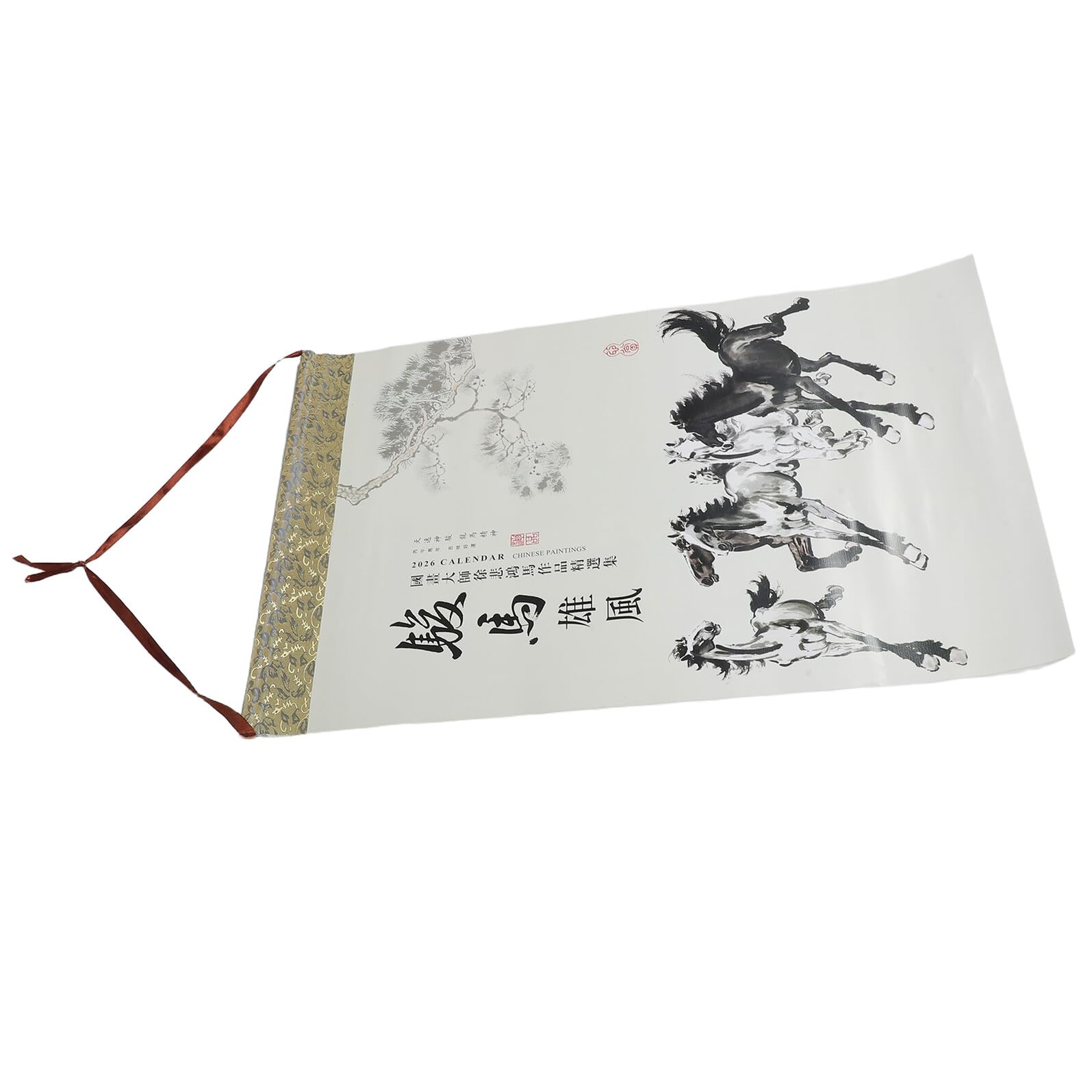 Calendario Feng Shui 2026 a Rotolo da Parete con Calligrafia Cinese, Calendario Zodiacale Dell’anno del Cavallo 2026, Planner Mensile Tradizionale per Ufficio e Casa, Decorazione