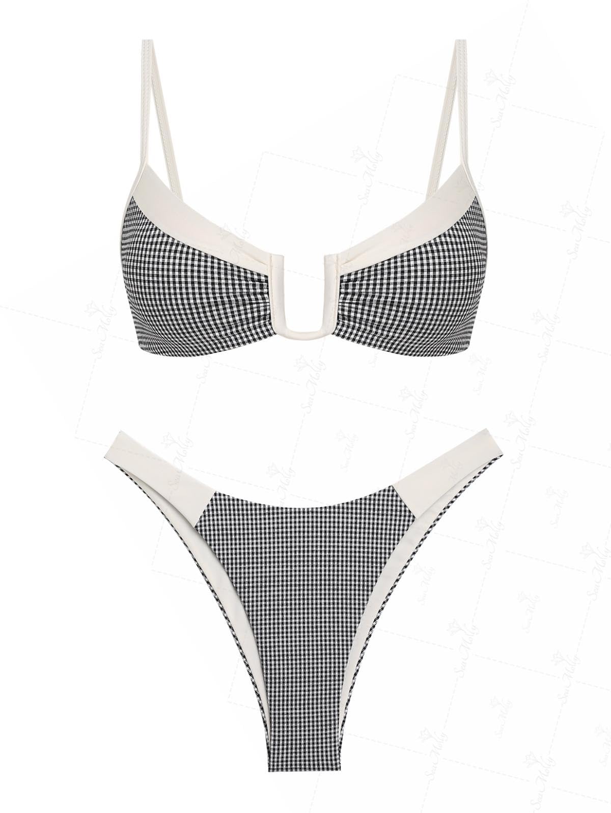 seamoly Women’s Lurex Stripe Bikini Set, Cheeky Two-Piece Swimsuit with U-Ring and Adjustable Straps-picture-10