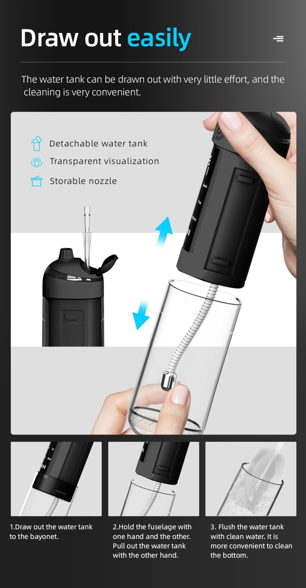 Limpiador de Hilo Dental de Agua Recargable 6 Modos de Limpieza, 4 Boquillas, Hilo Dental Portátil Impermeable Ipx7 Adecuado for Viajes y Uso Doméstico (Color : White)