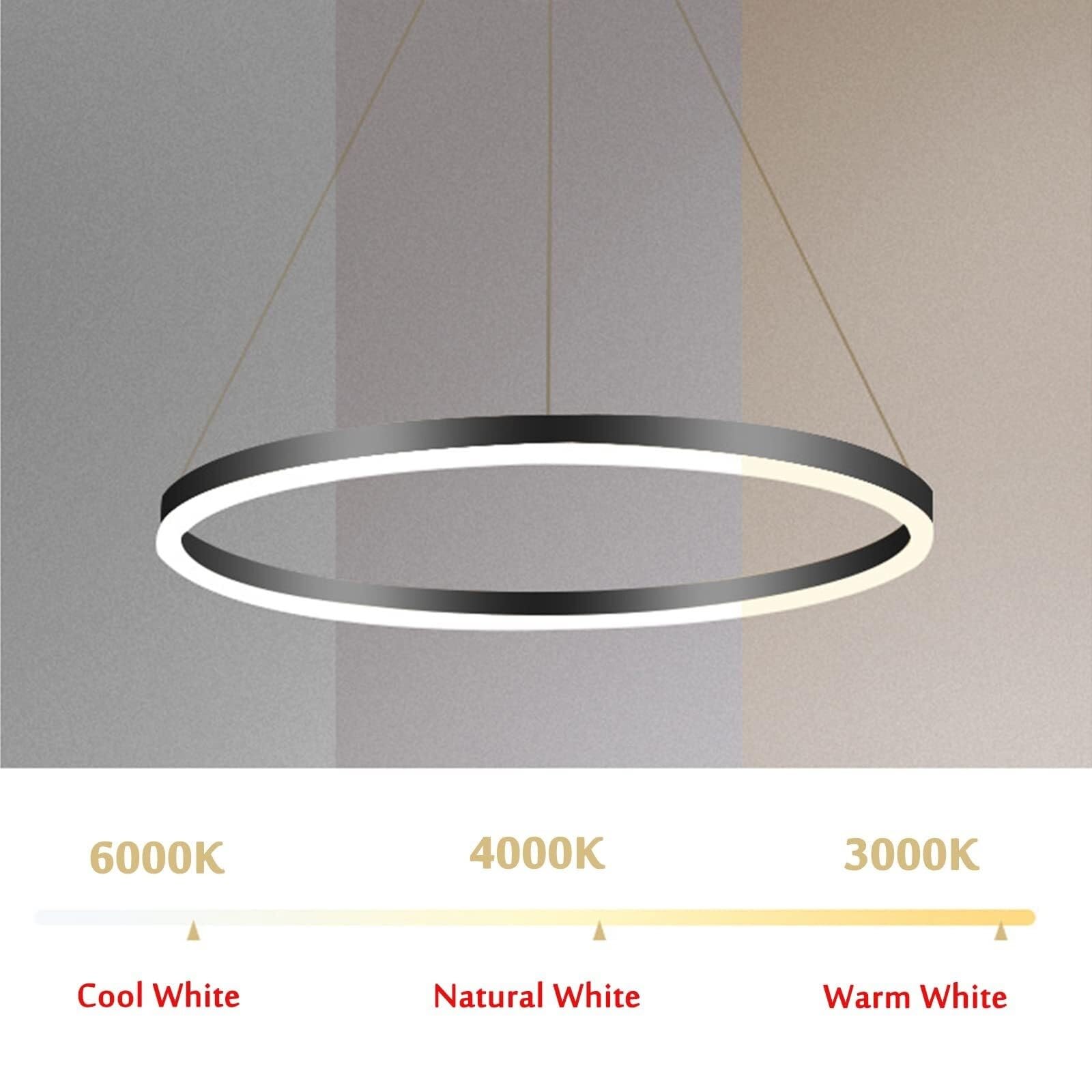Lámpara colgante LED de anillo único, estilo nórdico moderno, regulable y regulable sin paso, ideal para mesa de comedor, isla de cocina y salón, blanca, 80 cm, 50 W (Gold Warm White, 60 cm, 38 W)
