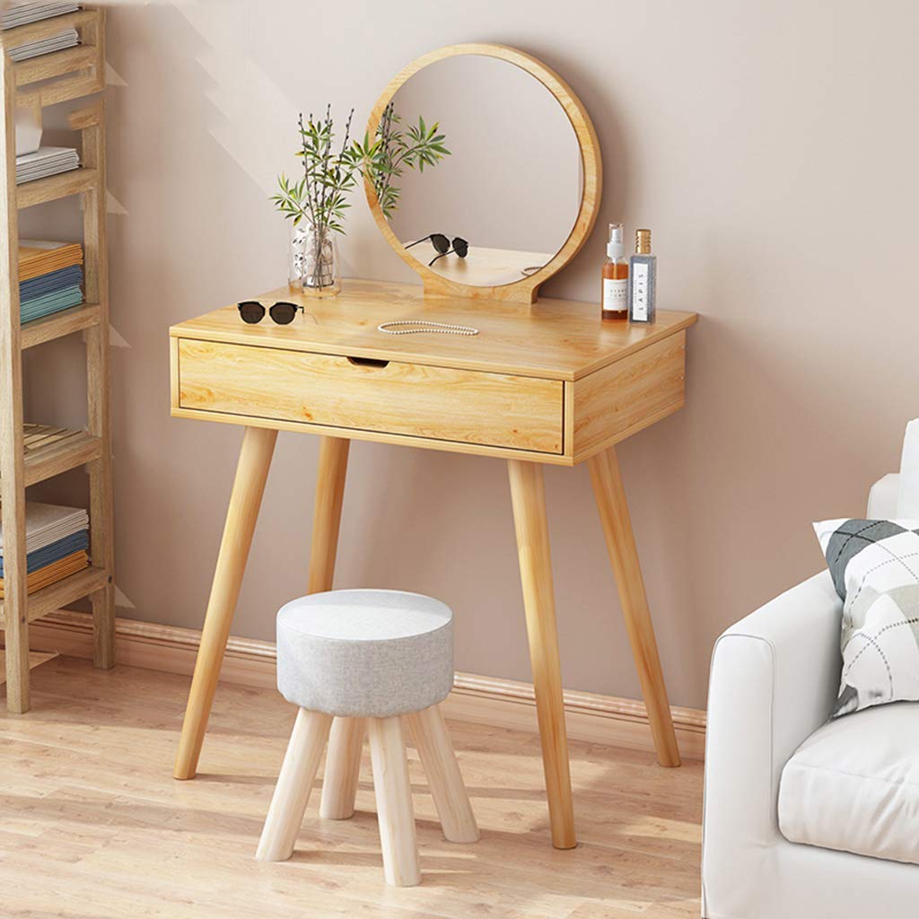 Tocador de madera MU con taburete de 60 cm, el regalo ideal como mueble de dormitorio para niñas