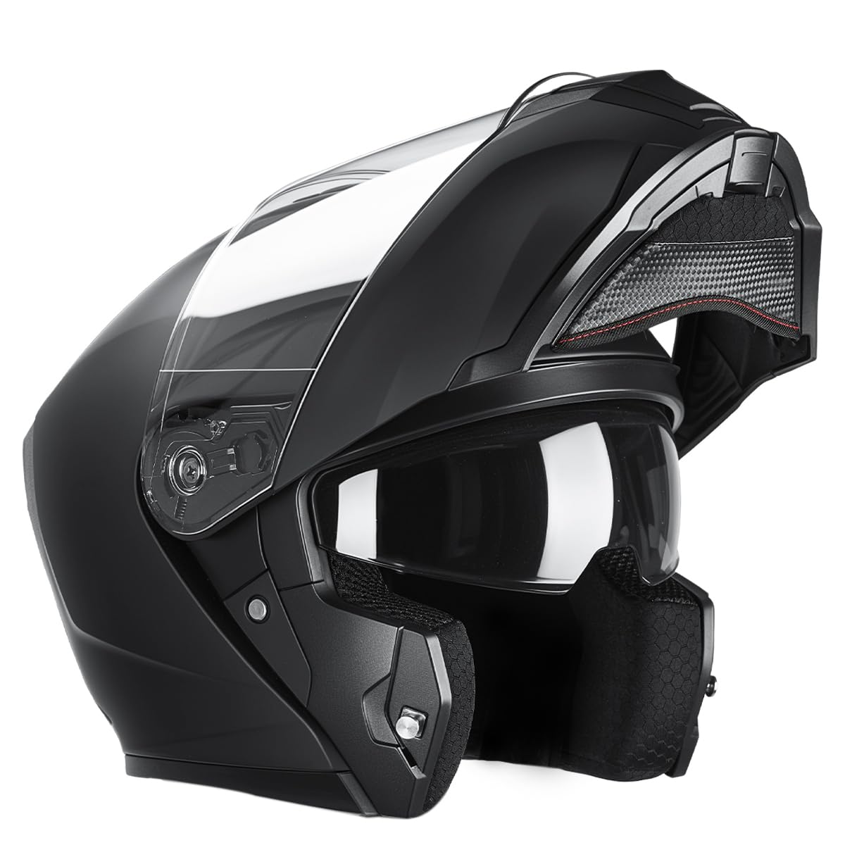 Casco Modular Moto Hombre | Casco Integral Moto | con mentonera Reforzada con Doble Visera | Casco de Moto para Mujer y Hombre | Certificado ECE 22.06 | Negro Mate