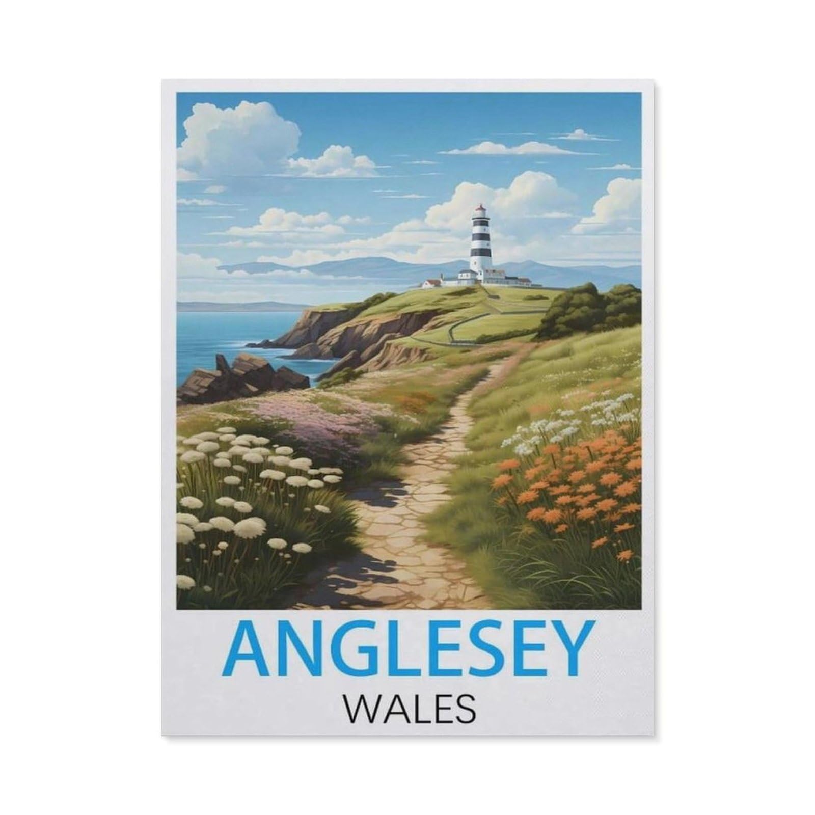 GSBRSNTS Paint by Numbers for Adults Kids Beginner，Anglesey Wales Vintage Travel Poster，DIY Acrylic Painting by Numbers Kits with Brushes Acrylic Pigment Home Decoration Brithday Gifts(30x40cm-I52