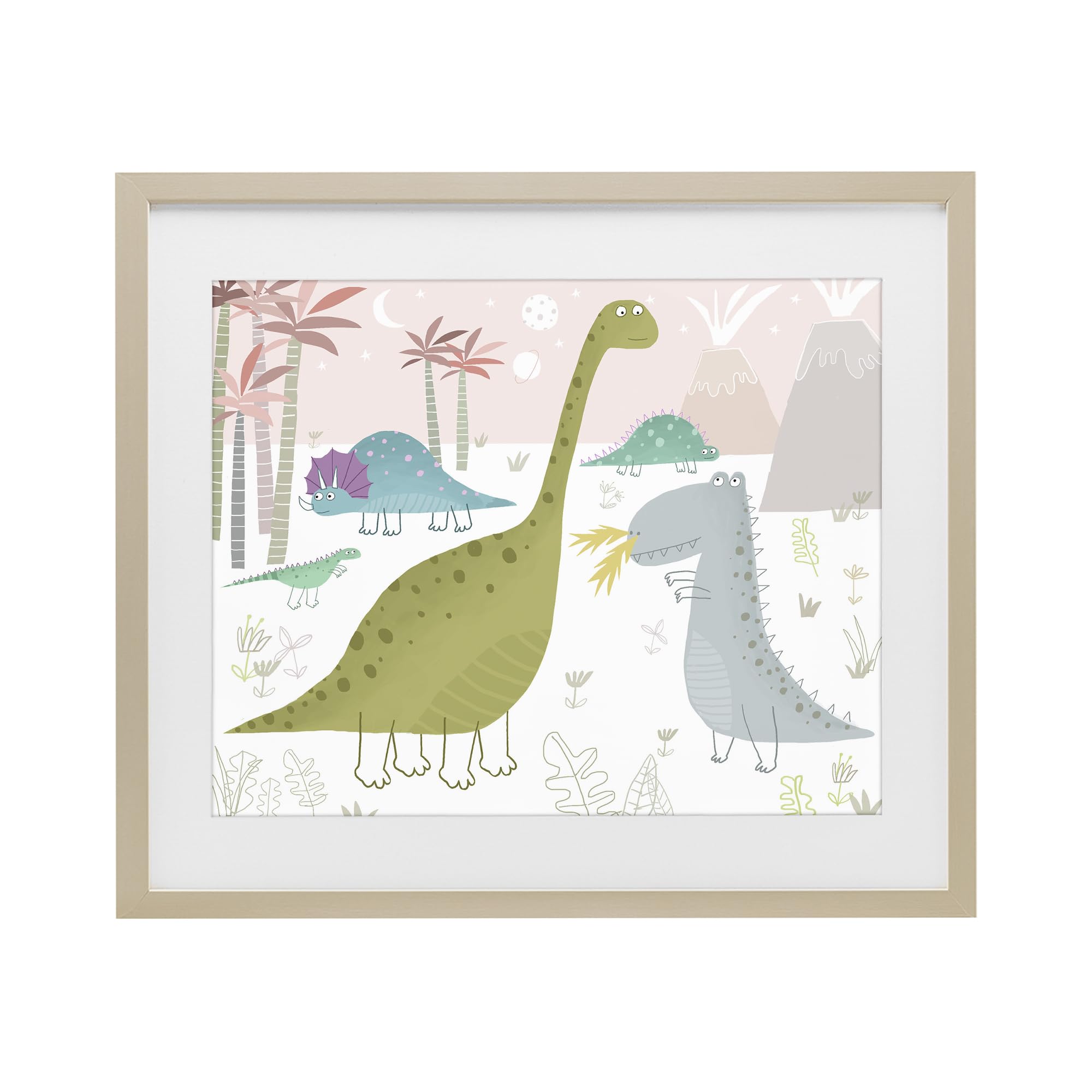 Stupell Industries Harvest Pine (Textured) 'Earthy Jurassic Dinosaurs'| Framed Print Under Glass