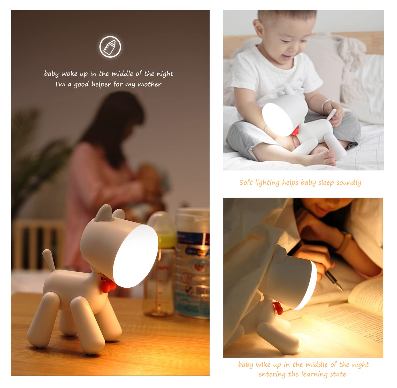 Veilleuse LED pour enfants avec interrupteur Dimmable Bébé Allaitement Lumière Portable USB Charge Veilleuse Réglable Dessin Animé Chien Lampe Chambre d'enfant Décoration Jouets Cadeaux Festival