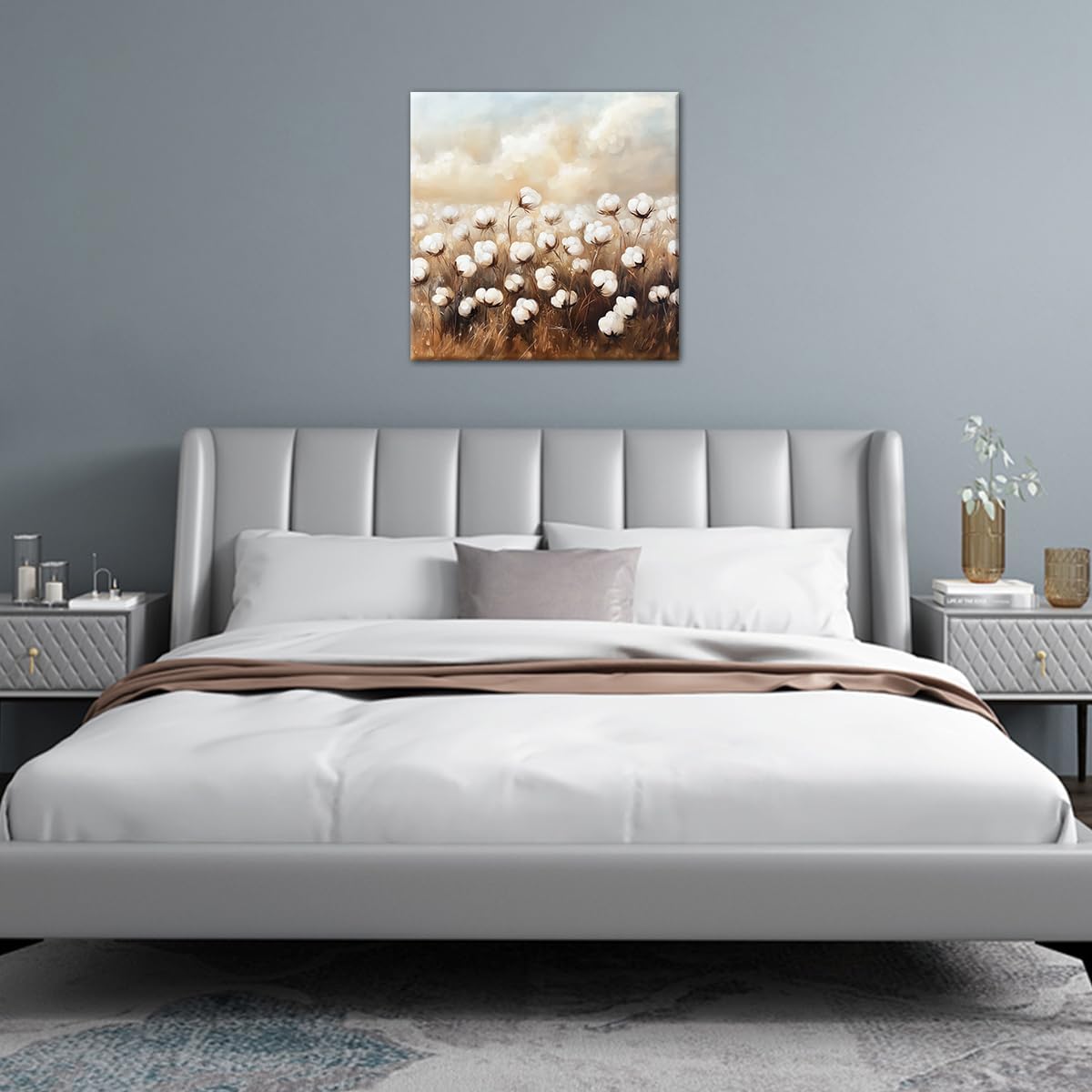 Rustic Farmhouse Wall Art Cotton Flower Canvas Prints Country Floral Pictures Wall Decor Botanical Paintings for Living Room Bedroom Kitchen Bathroom Decor Framed(Farm-1,12L x 12W)