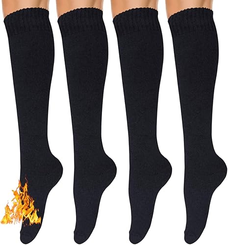 YEJIMONG Calcetines altos gruesos y cálidos para mujer 4 pares de calcetines largos acolchados de algodón para correr senderismo esquí regalos