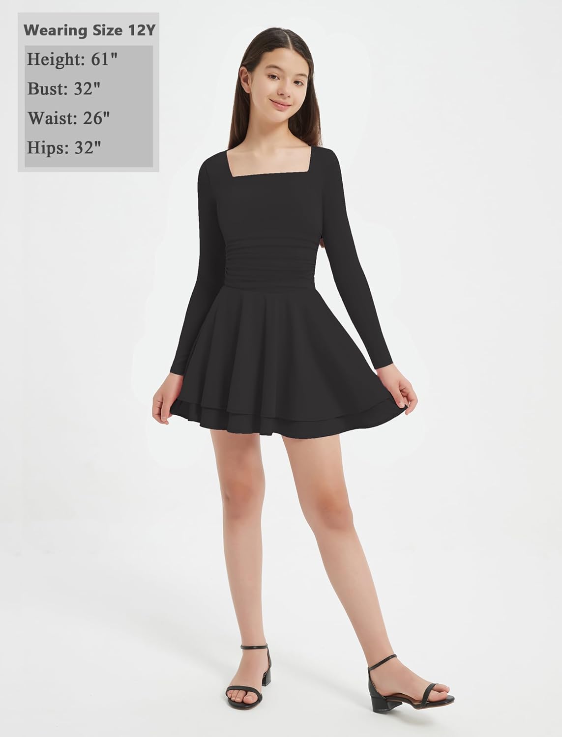 EXARUS Girls Dress Padded Long Sleeve/Strapless Ruffle Hem Teen Flowy Ruched A-Line Mini Dresses Dance Party Formal 8-14 - Image 6