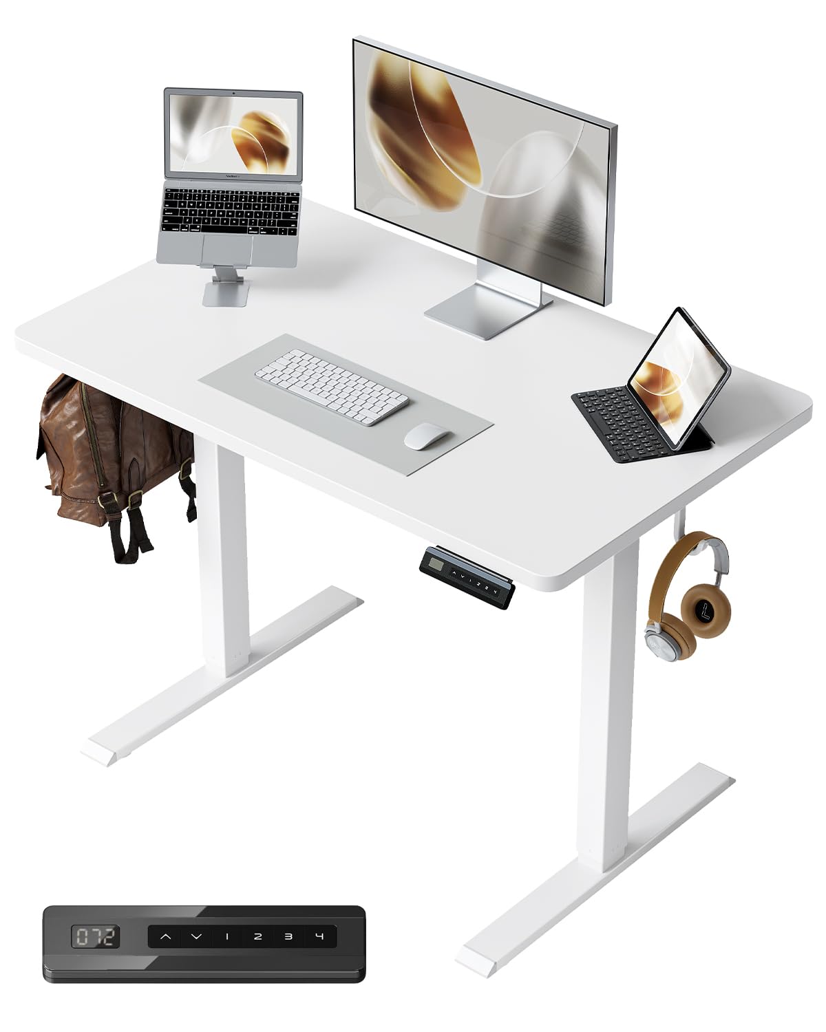 Amazon | FEZIBO 電動 昇降デスク 一枚板 幅100cm 奥行60cm 高さ72