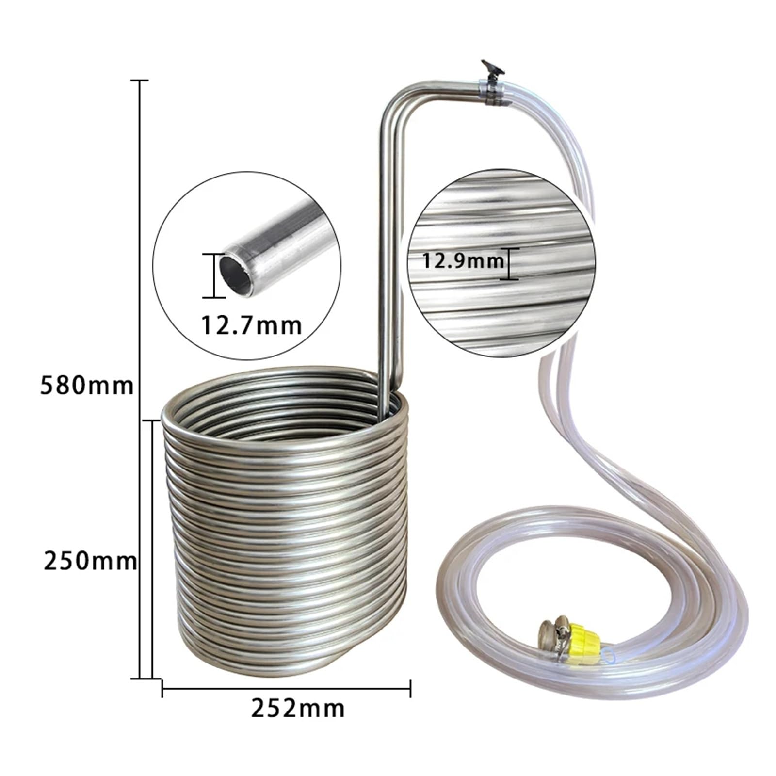 Enfriador de mosto de inmersión de 15 m, serpentín de enfriamiento de cerveza de acero inoxidable for elaboración casera, enfriador de mosto súper eficiente, con accesorios Múltiples aplicaciones(Coil