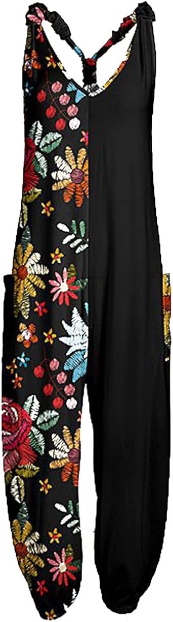 OIOLOYJM Summer Plus Size Boho Overalls for Women 2025 Fashion Jumpsuits Loose Fit Rompers Floral Printed Baggy Harem Pants