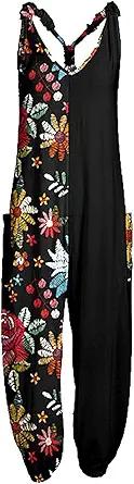 OIOLOYJM Summer Plus Size Boho Overalls for Women 2025 Fashion Jumpsuits Loose Fit Rompers Floral Printed Baggy Harem Pants