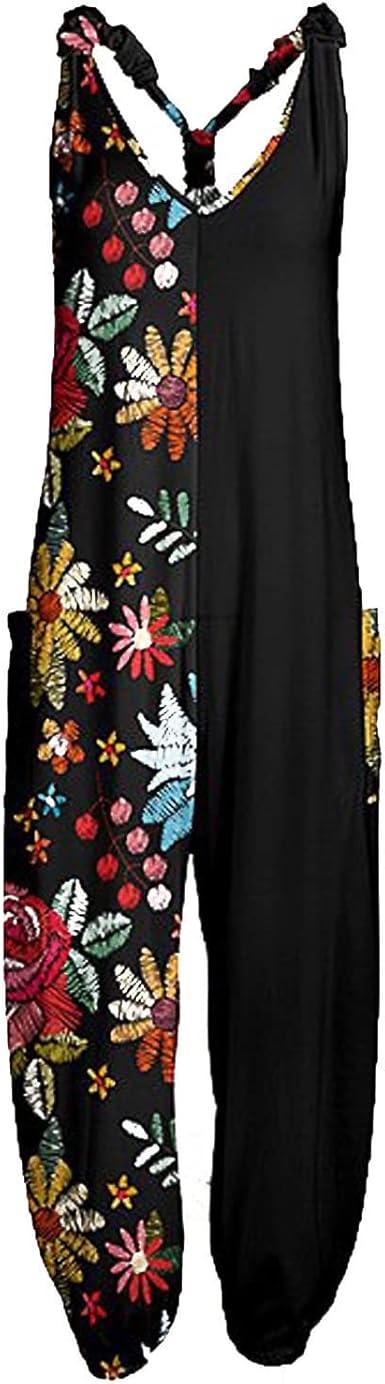 OIOLOYJM Summer Plus Size Boho Overalls for Women 2025 Fashion Jumpsuits Loose Fit Rompers Floral Printed Baggy Harem Pants