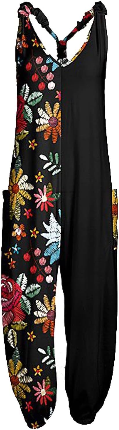 OIOLOYJM Summer Plus Size Boho Overalls for Women 2025 Fashion Jumpsuits Loose Fit Rompers Floral Printed Baggy Harem Pants