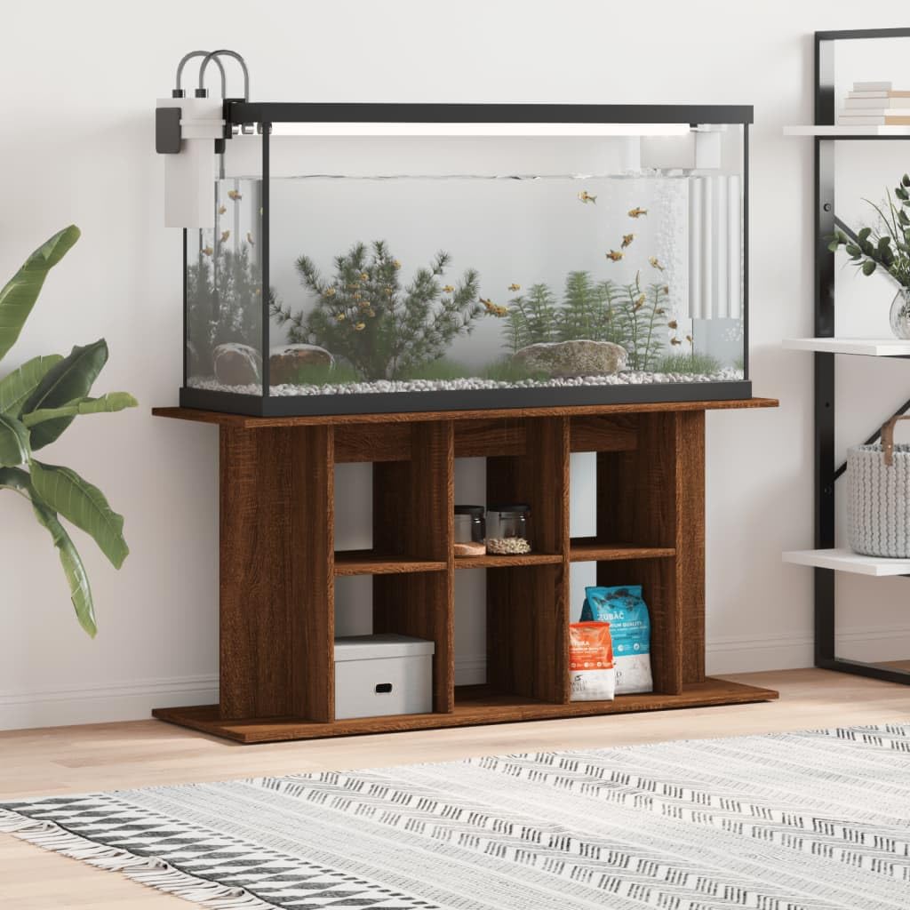 Soporte para acuario, aspecto de roble marrón, 120 x 40 x 60 cm, armario inferior estable con estante y cajón para accesorios de acuario y peces en el salón o la oficina