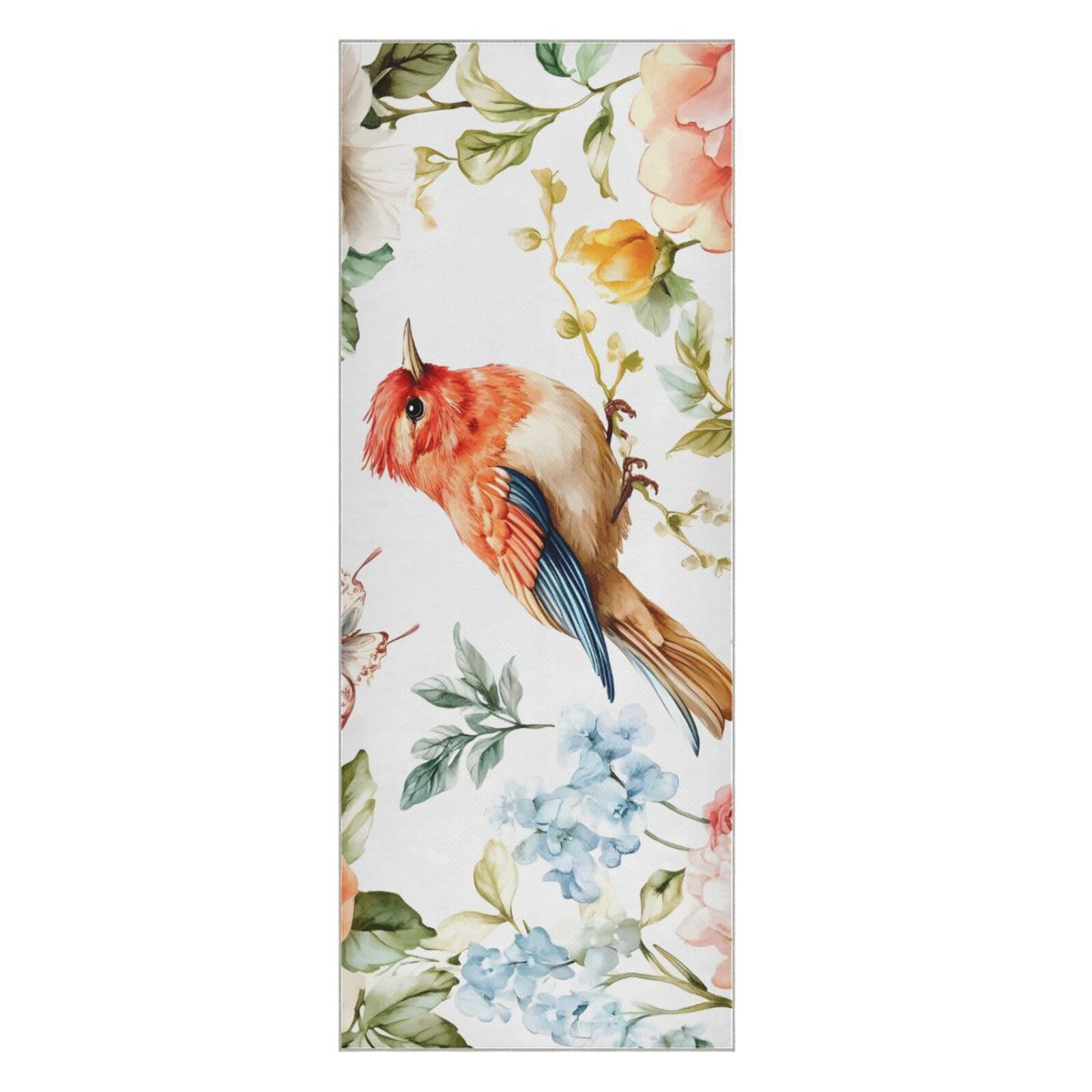 Hezely Non-Slip Hot Yoga Towel - Mat-Sized, Super-Absorbent Microfiber Sweat Towel for Gym, Bikram, Pilates and Yoga Mats,Birds Butterflies Flowers