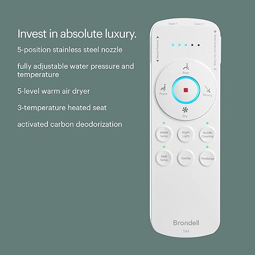 Miniatura 39 de Brondell Swash - Asiento de inodoro eléctrico con boquilla oscilante, secador de aire caliente, luz nocturna, control remoto, alargado, color blanco