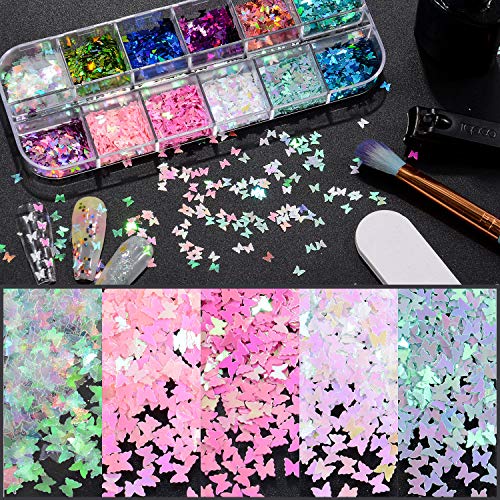 Warmfits 3D holografischer Schmetterlings-Nagelglitzer, 24 Farben/Set, glitzernde Nagelpailletten, Flocken, Acryl… – Bild 7